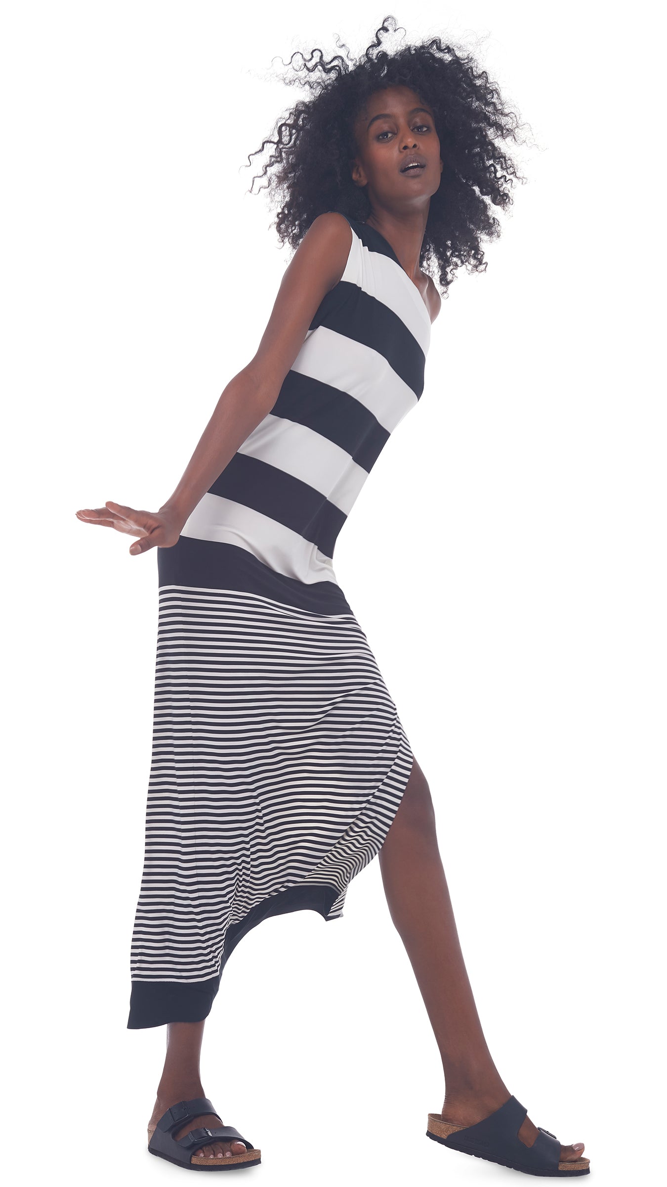 SPLICED DROP SHOULDER DRESS – 3In Stripe/1/4 In Stripe – Norma Kamali