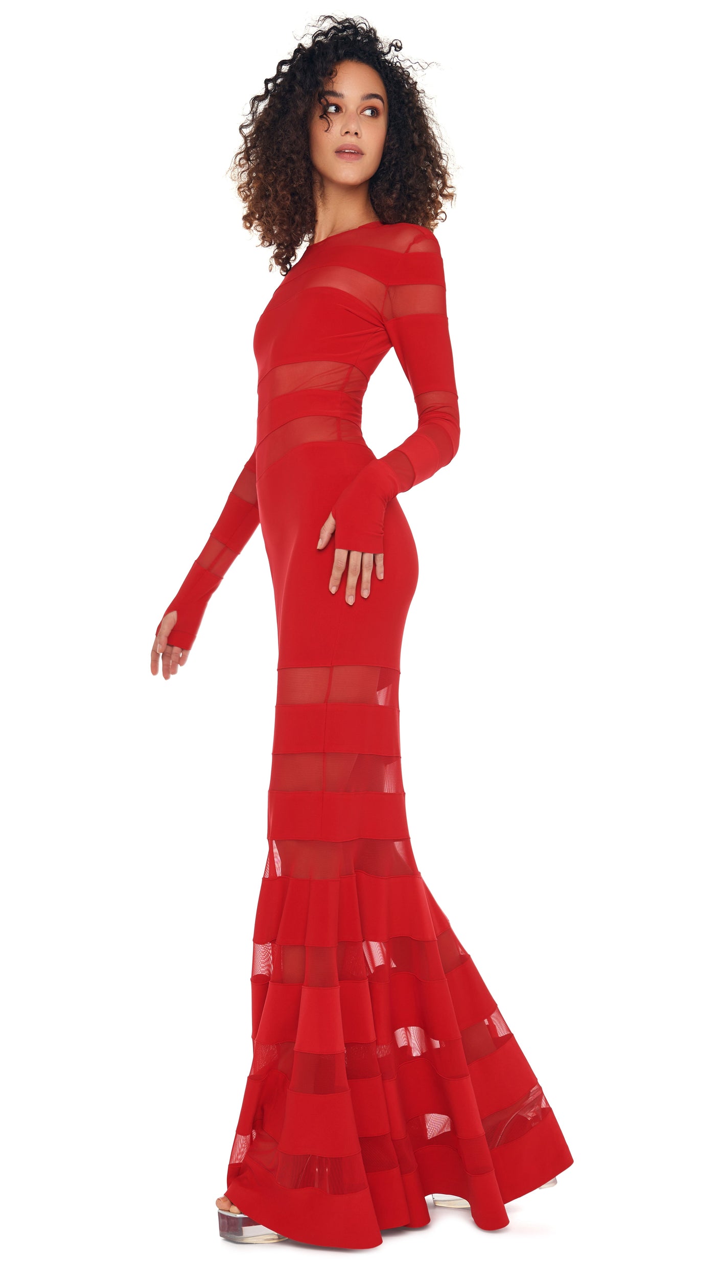 SPLICED DRESS FISHTAIL GOWN – Tiger Red/Tiger Red – Norma Kamali SPLICED DRESS FISHTAIL GOWN – Tiger Red/Tiger Red – Norma Kamali