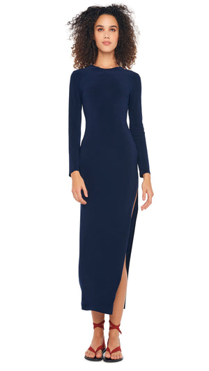 LONG SLEEVE CREWNECK SIDE SLIT GOWN #1 Thumbnail