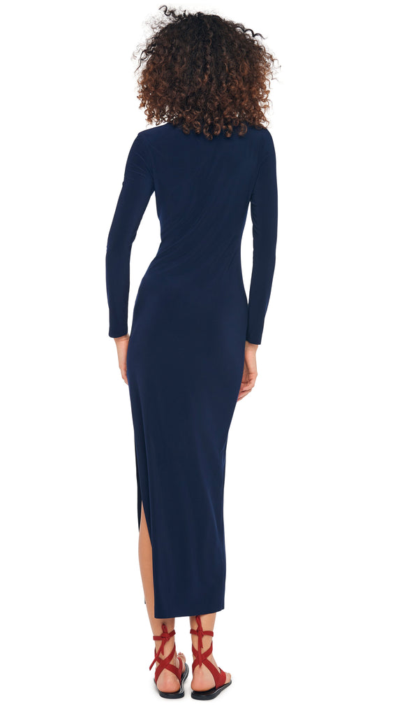 Half Sleeves Long Gown with Slit Dark Navy Plus Size main image 1