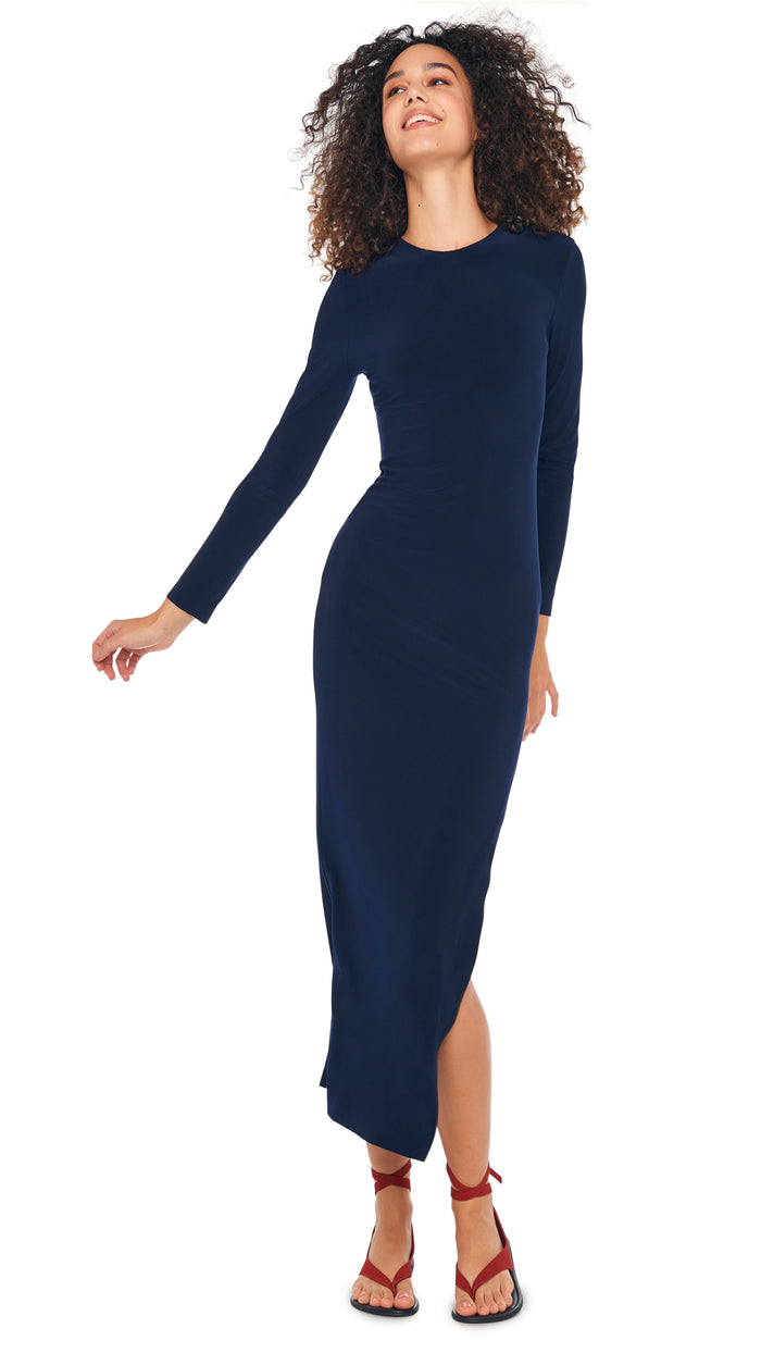 LONG SLEEVE CREWNECK SIDE SLIT GOWN #6