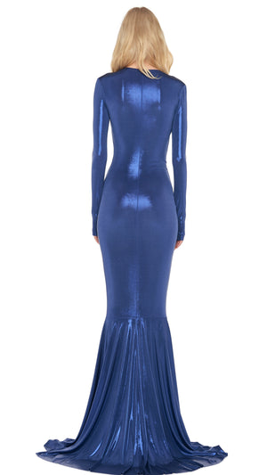 LS V NECK SHIRRED FRONT FISHTAIL GOWN #3 Thumbnail