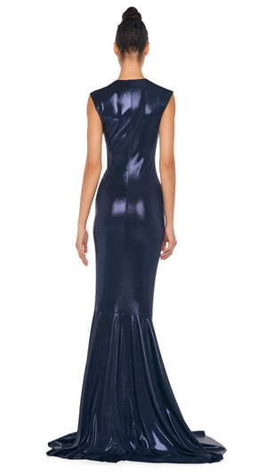 DEEP V NECK SHIRRED FISHTAIL GOWN #3 Thumbnail