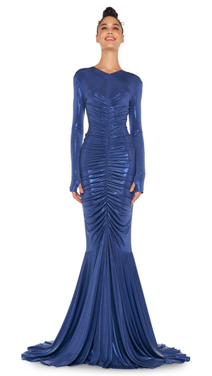 LS V NECK SHIRRED FRONT FISHTAIL GOWN #8 Thumbnail