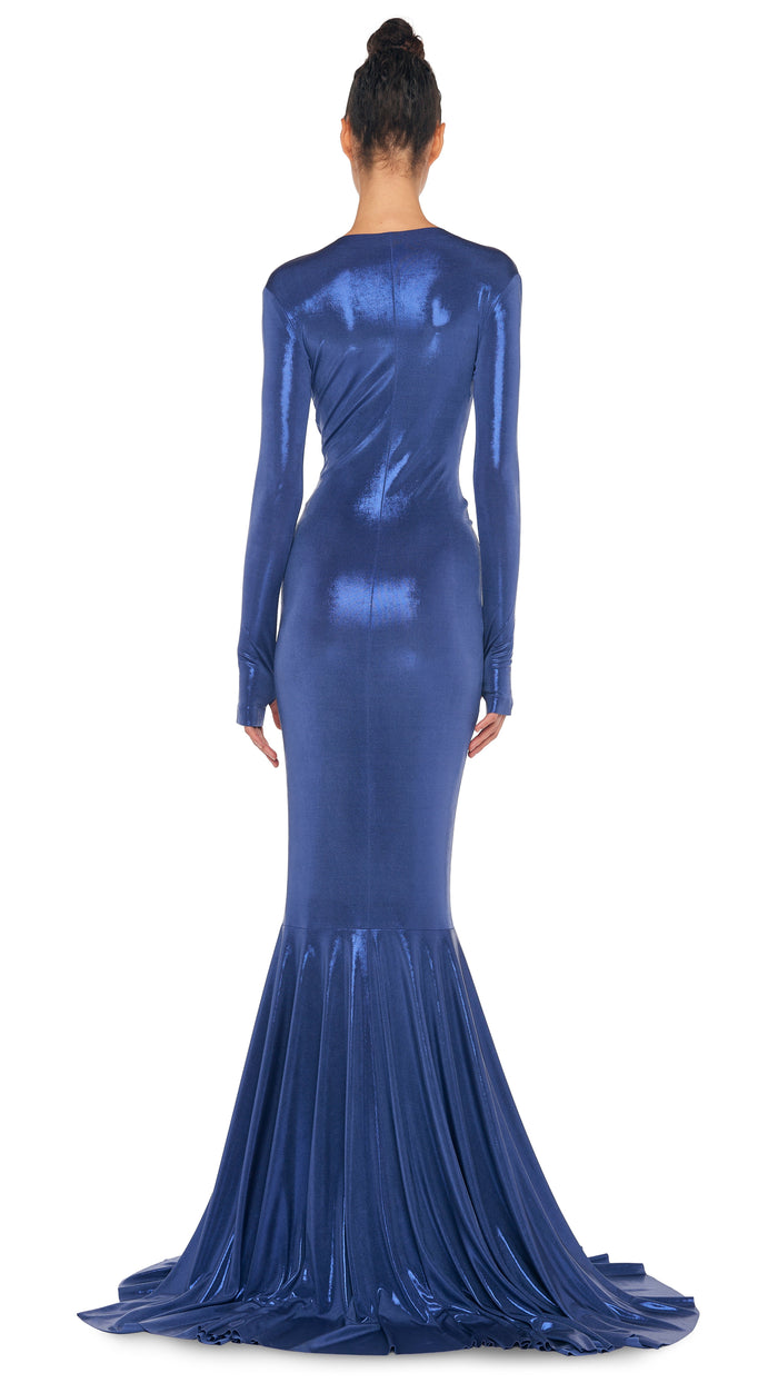 LS V NECK SHIRRED FRONT FISHTAIL GOWN #10