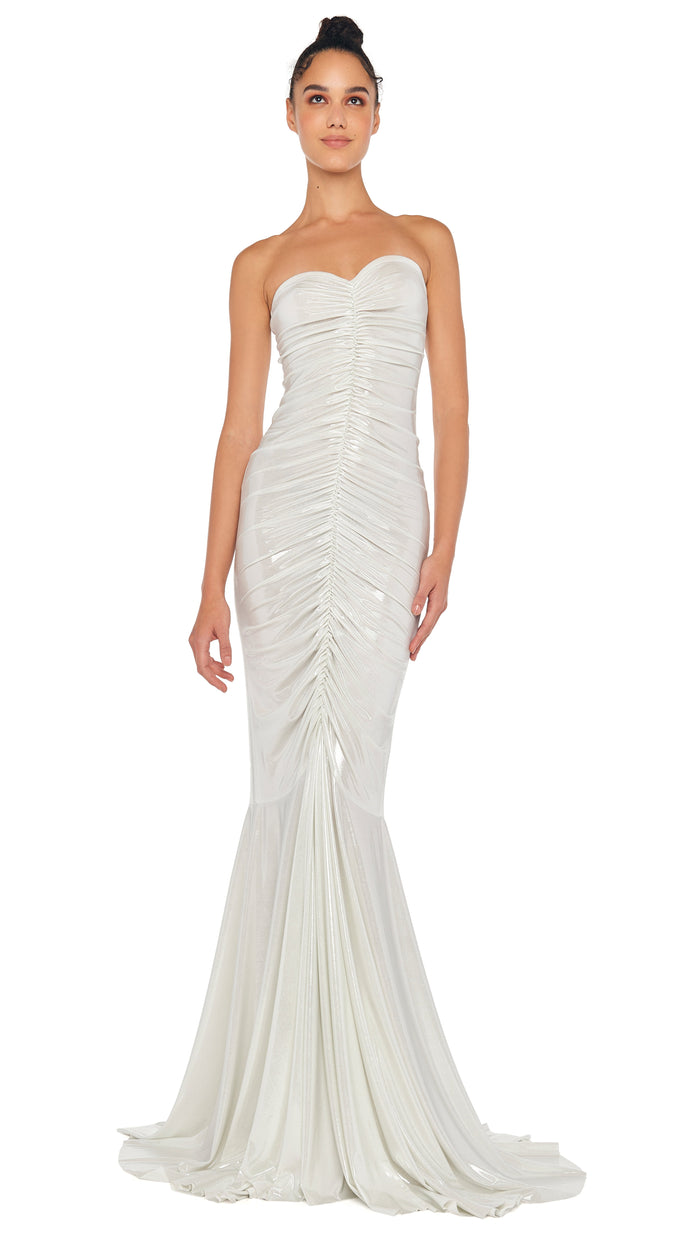 STRAPLESS SHIRRED FRONT FISHTAIL GOWN #1