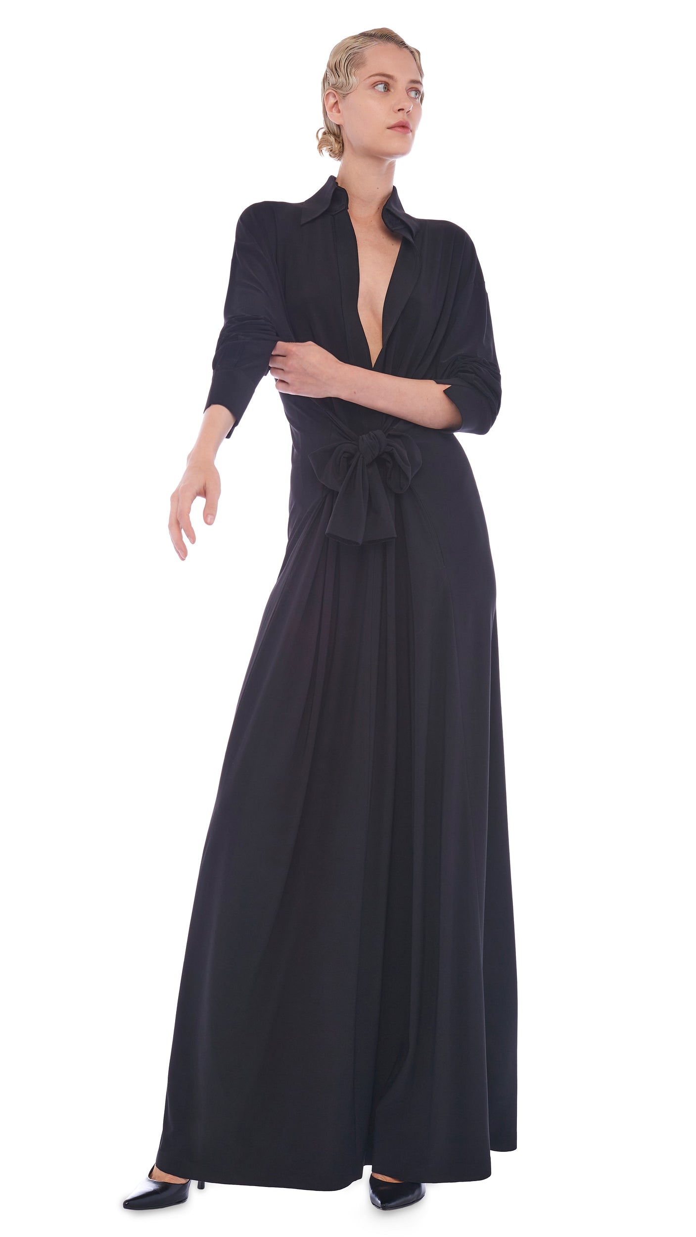OS TY FRONT NK SHIRT GOWN – Black – Norma Kamali