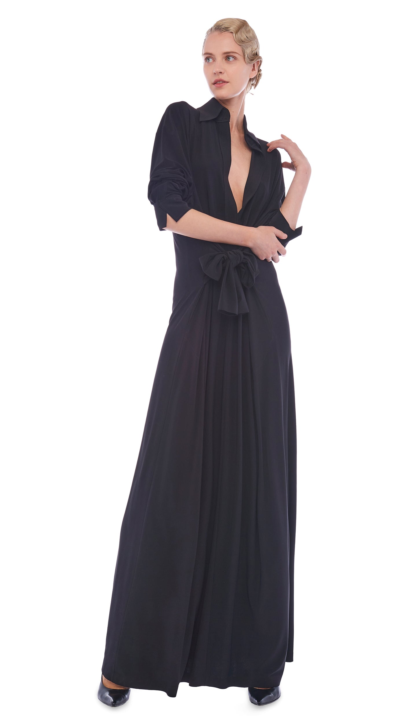 OS TY FRONT NK SHIRT GOWN – Black – Norma Kamali