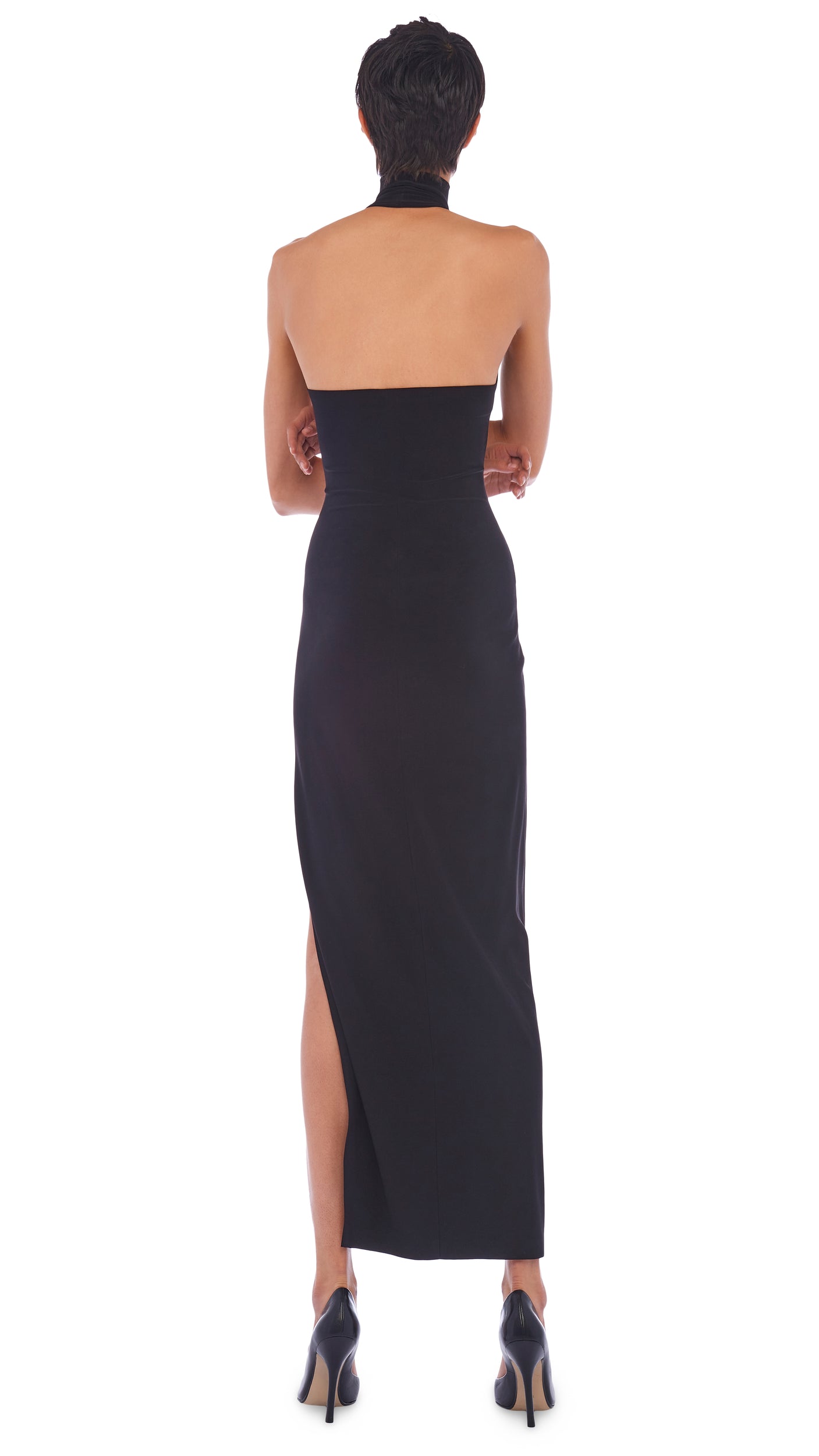 HALTER TURTLE SIDE SLIT GOWN Black Norma Kamali HALTER TURTLE SIDE SLIT GOWN Black Norma Kamali