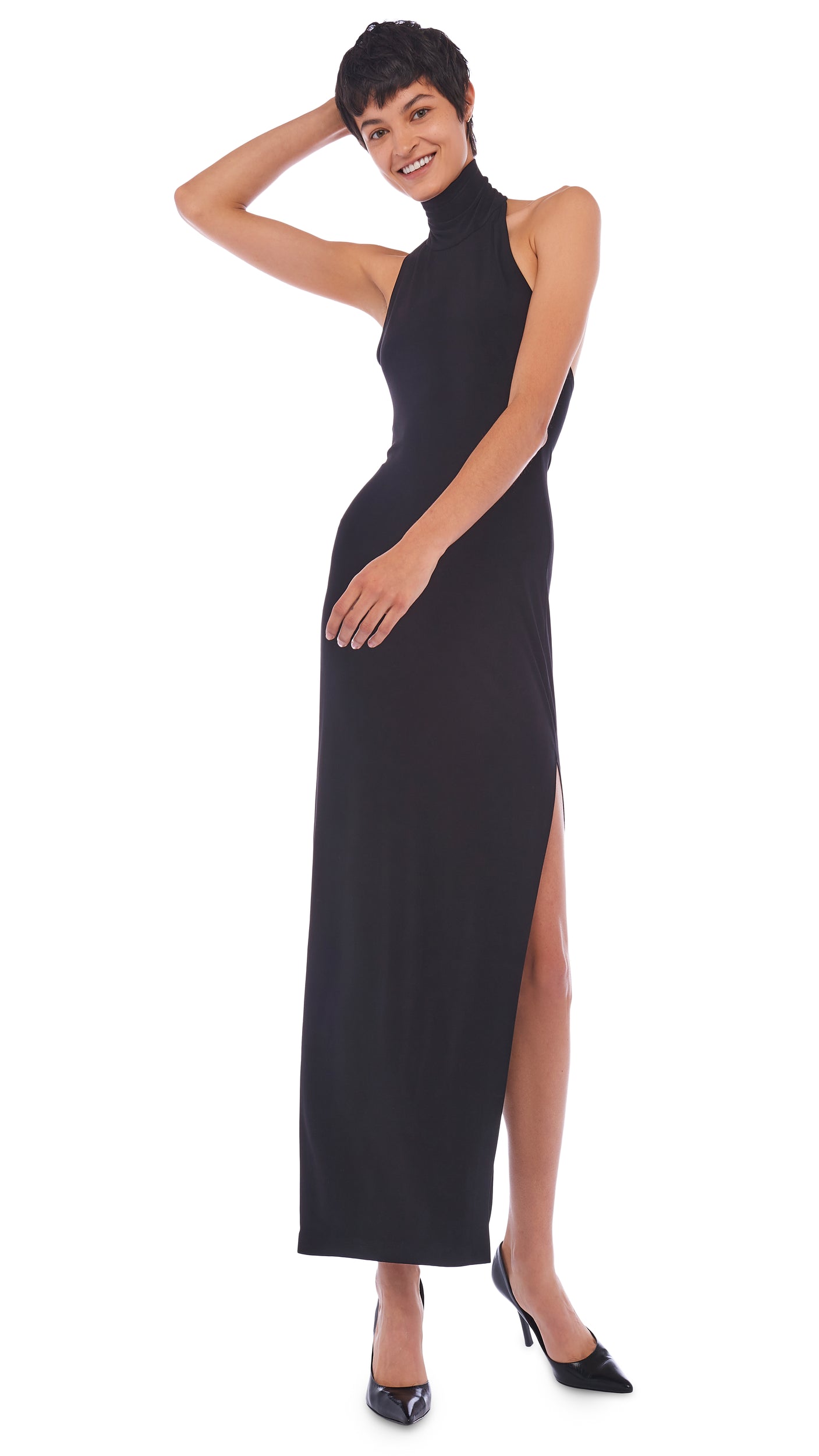 HALTER TURTLE SIDE SLIT GOWN Black Norma Kamali HALTER TURTLE SIDE SLIT GOWN Black Norma Kamali