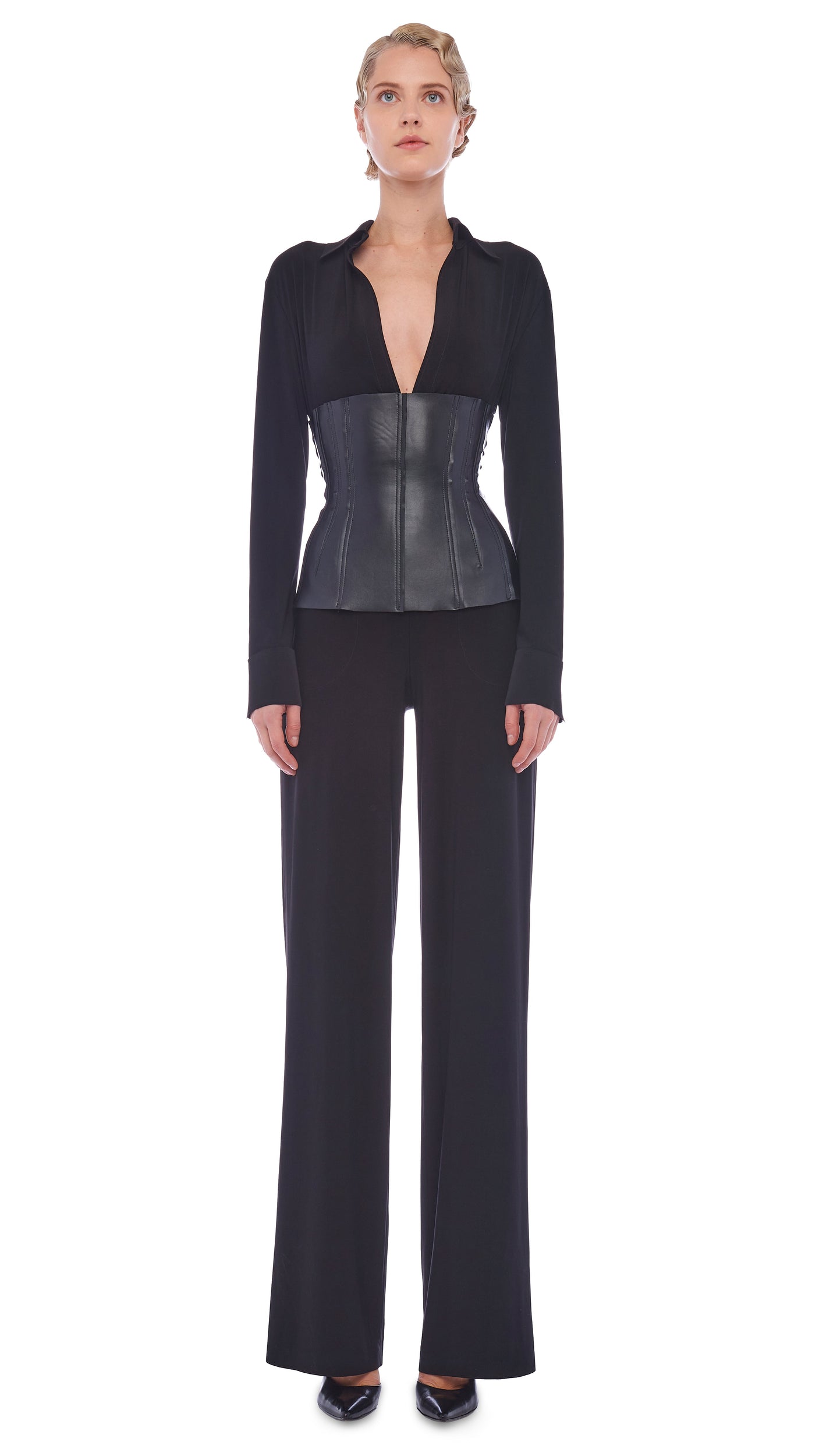 NK SHIRT JUMPSUIT W/ COLLAR – Black – Norma Kamali