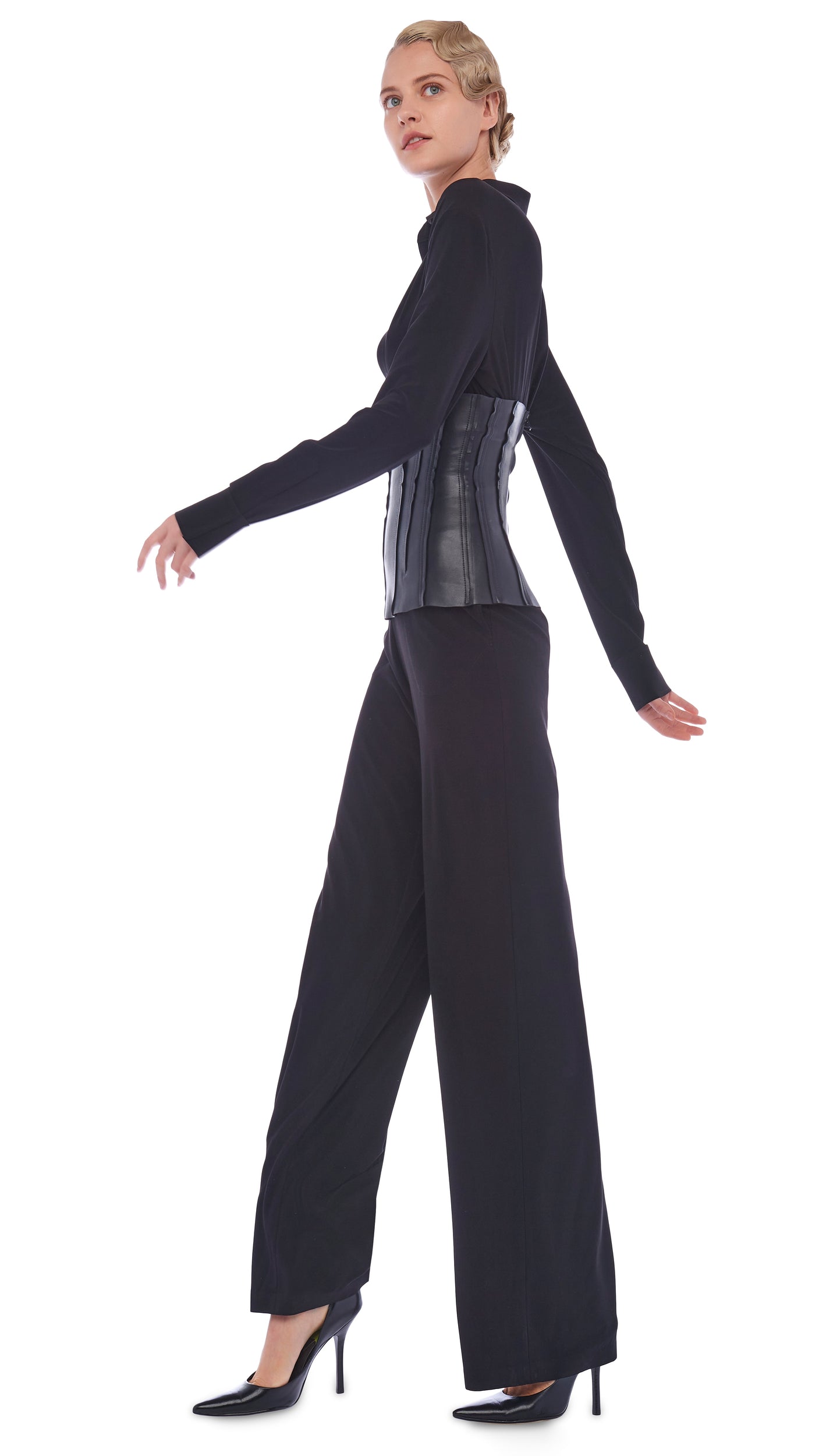 NK SHIRT JUMPSUIT W/ COLLAR – Black – Norma Kamali