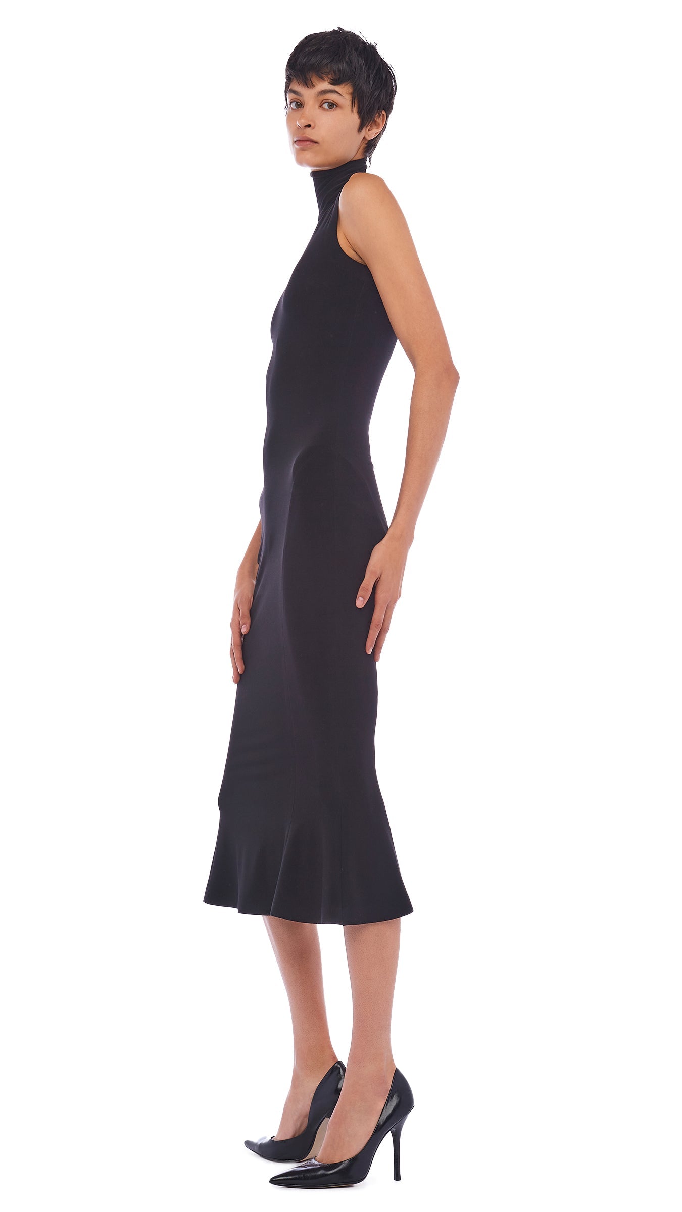 TURTLE FISHTAIL DRESS – Black – Norma Kamali