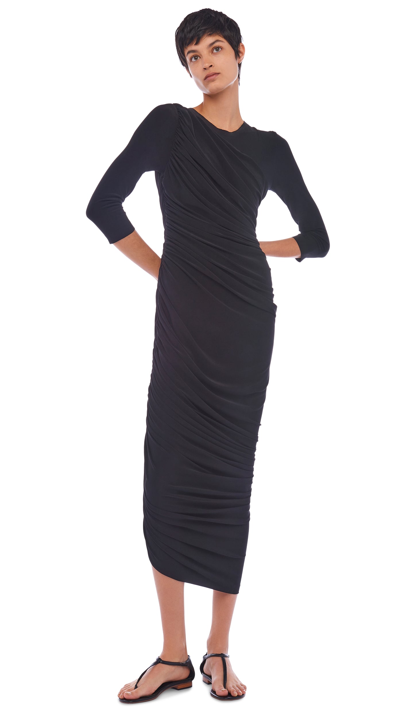 Norma Kamali Diana ruched Bracelet-Length Sleeve Gown - Black Norma Kamali Diana ruched Bracelet-Length Sleeve Gown - Black