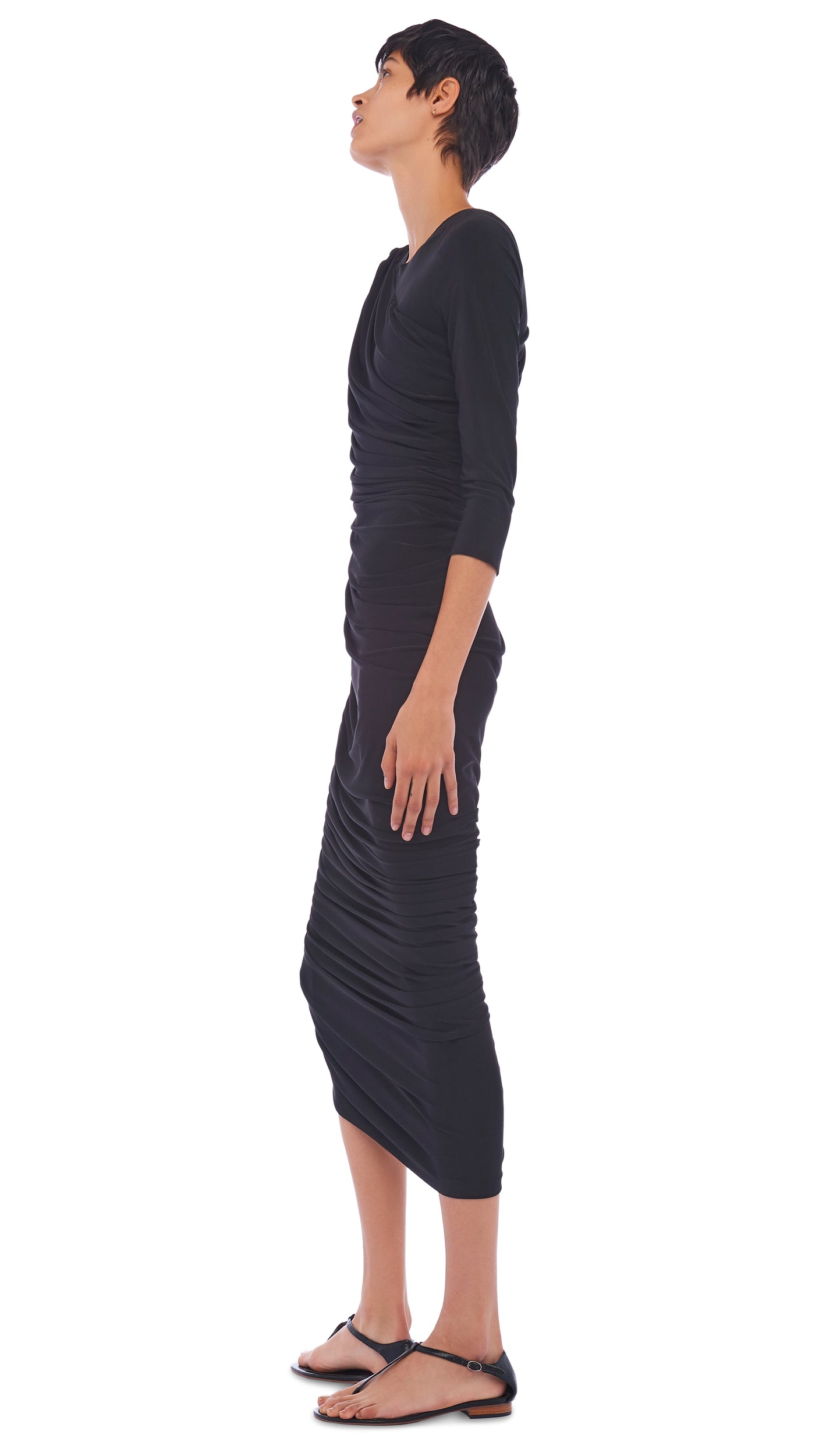 Norma Kamali Diana ruched Bracelet-Length Sleeve Gown - Black Norma Kamali Diana ruched Bracelet-Length Sleeve Gown - Black