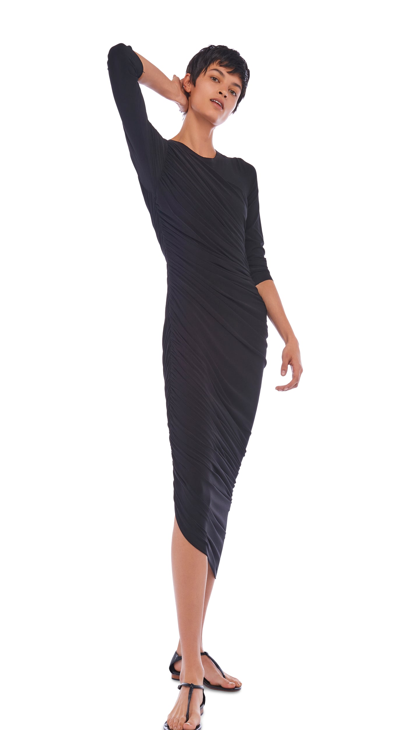 Norma Kamali Diana ruched Bracelet-Length Sleeve Gown - Black Norma Kamali Diana ruched Bracelet-Length Sleeve Gown - Black