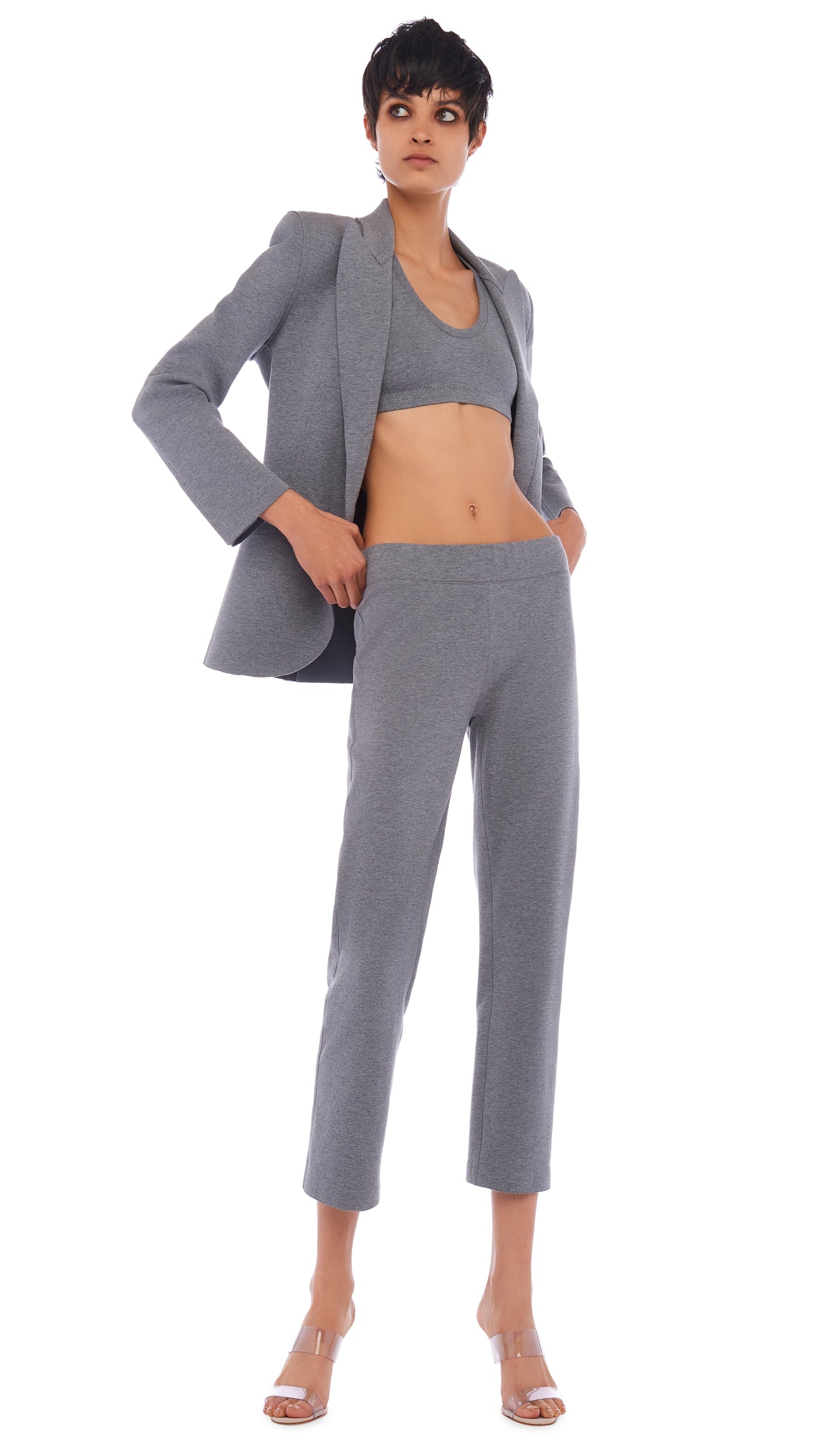 CLASSIC SINGLE BREASTED JACKET – Medium Heather Grey – Norma Kamali