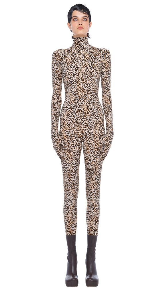 OPEN BACK CATSUIT W/ FOOTSIE – Bb Leopard – Norma Kamali