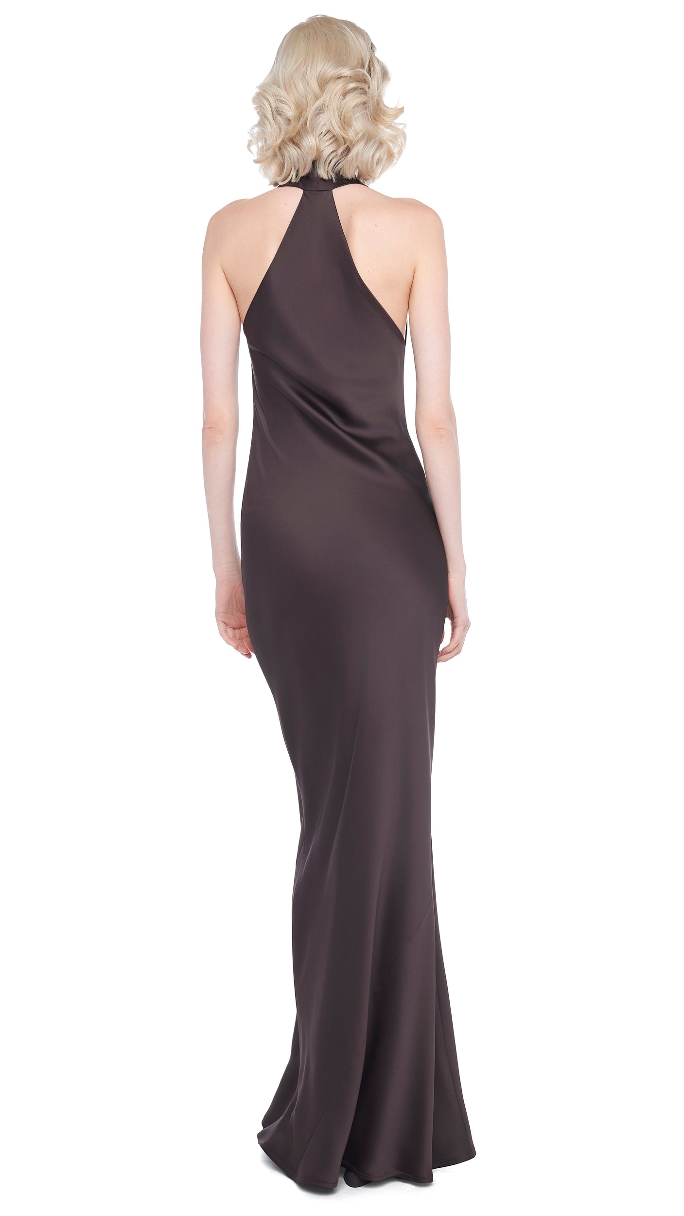 HALTER DRAPE BIAS GOWN – Chocolate – Norma Kamali