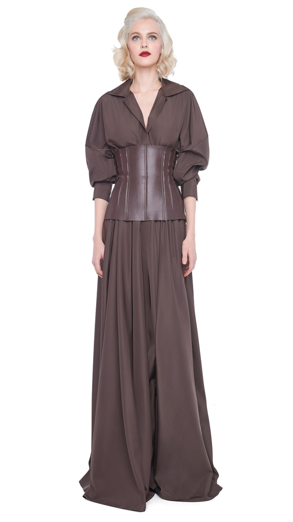 SUPER OS BF NK SHIRT FLARED GOWN – Chocolate – Norma Kamali