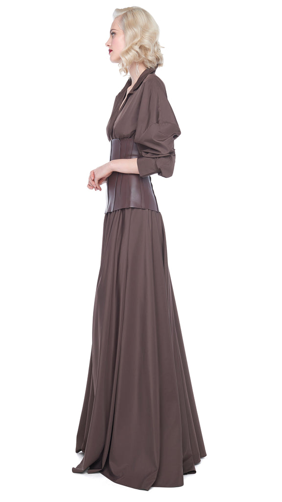 SUPER OS BF NK SHIRT FLARED GOWN – Chocolate – Norma