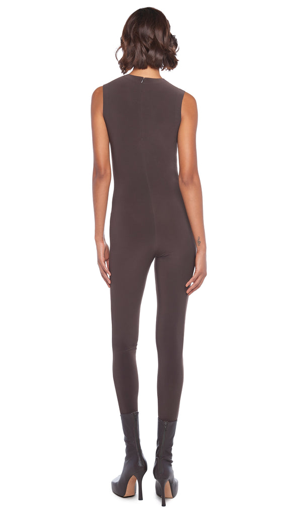 SLEEVELESS CATSUIT W/ FOOTSIE – Chocolate – Norma Kamali