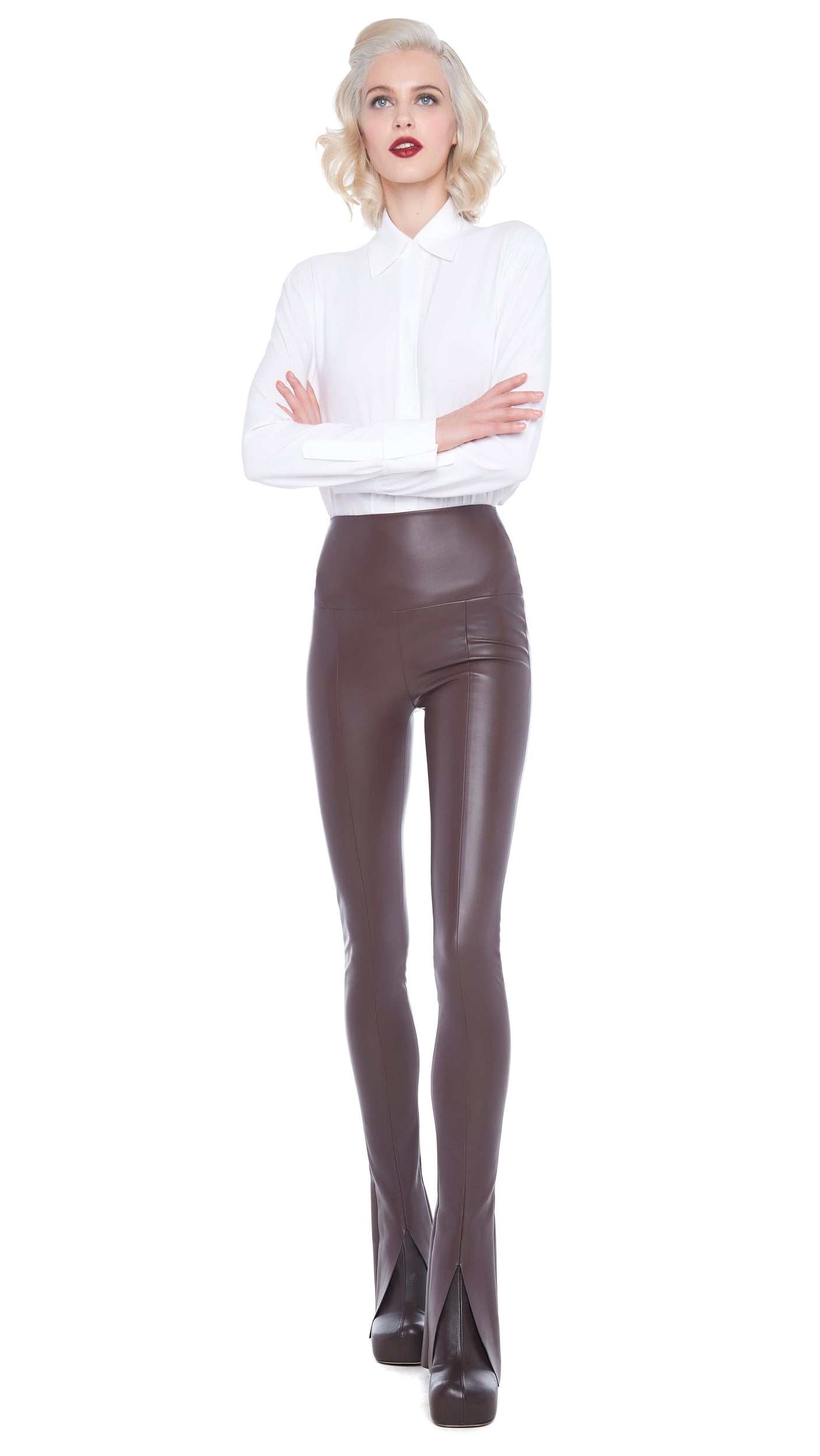 Black Spat slit-hem faux-leather leggings, Norma Kamali