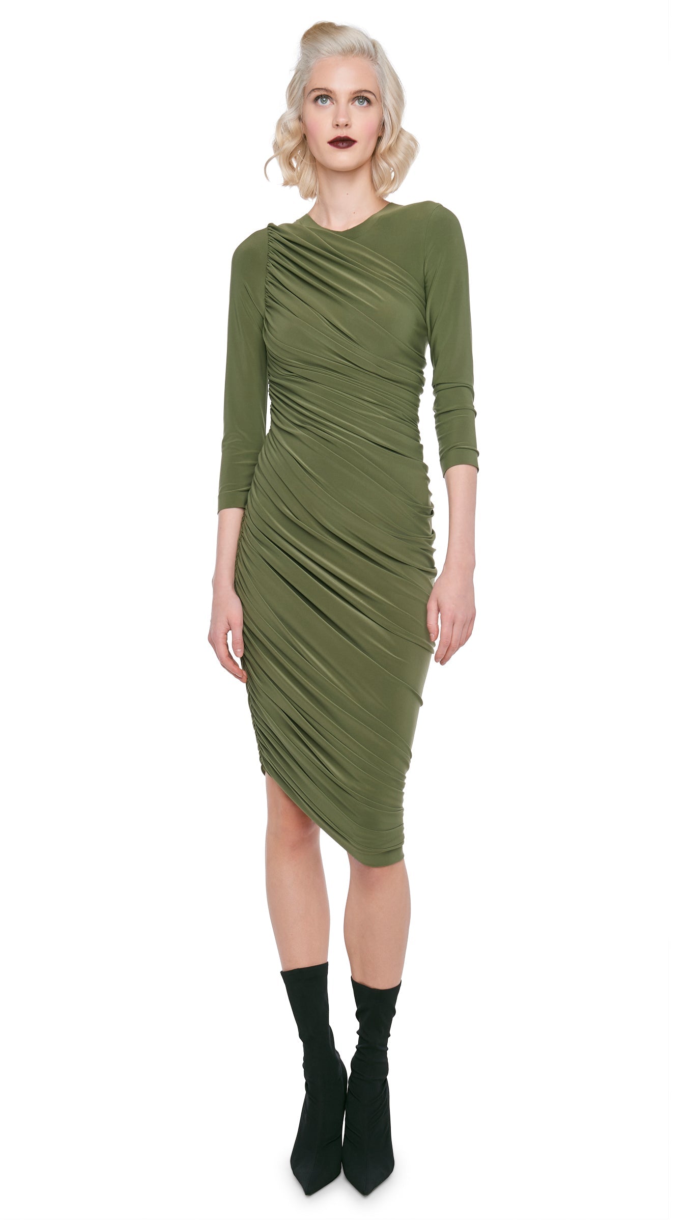 LONG SLEEVE DIANA DRESS – Military – Norma Kamali