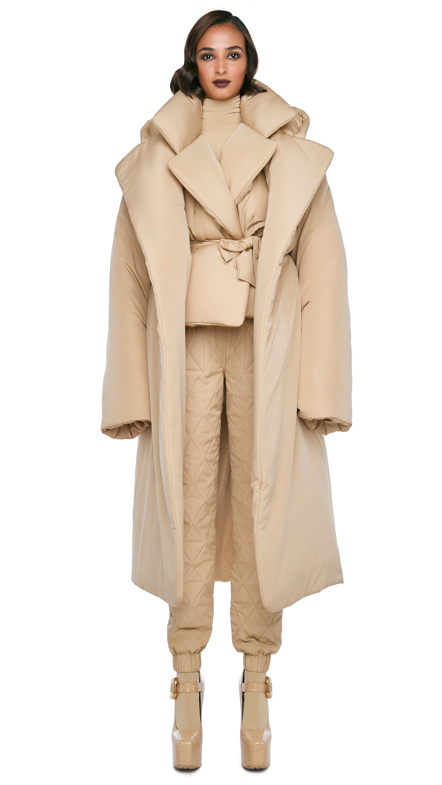 Norma Kamali Hooded Sleeping Bag Coat - Sand / Size Xs/S