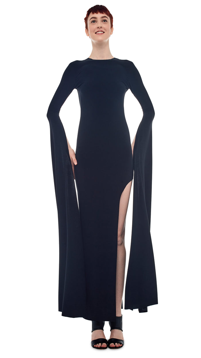 RIBBON SLEEVE WIDE SLIT GOWN #1
