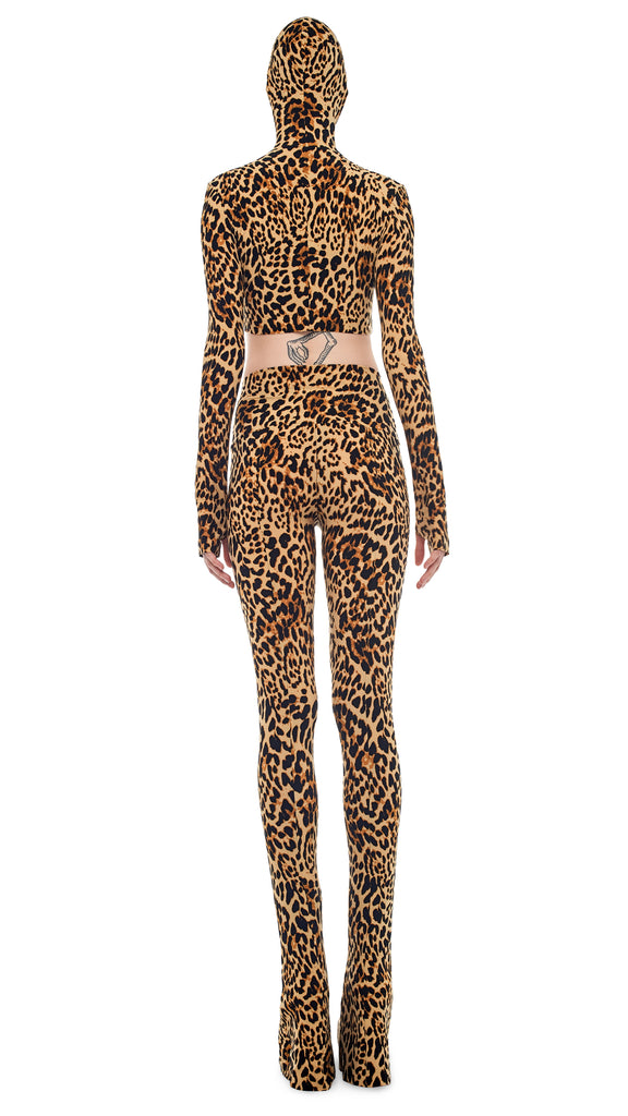 Norma Kamali Beige Leopard Print Stretch Knit High Waist Spat Leggings L Norma  Kamali