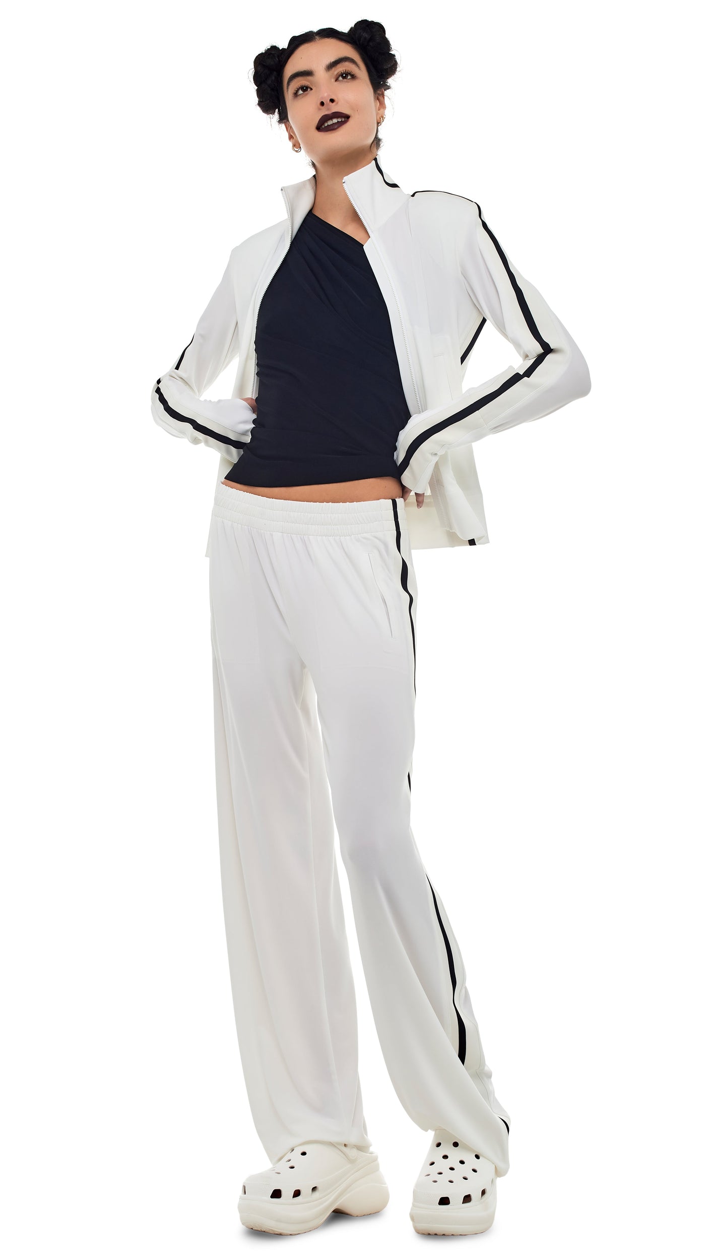 SIDE STRIPE BF SWEATPANT – Snow White/Offset Stripe – Norma Kamali