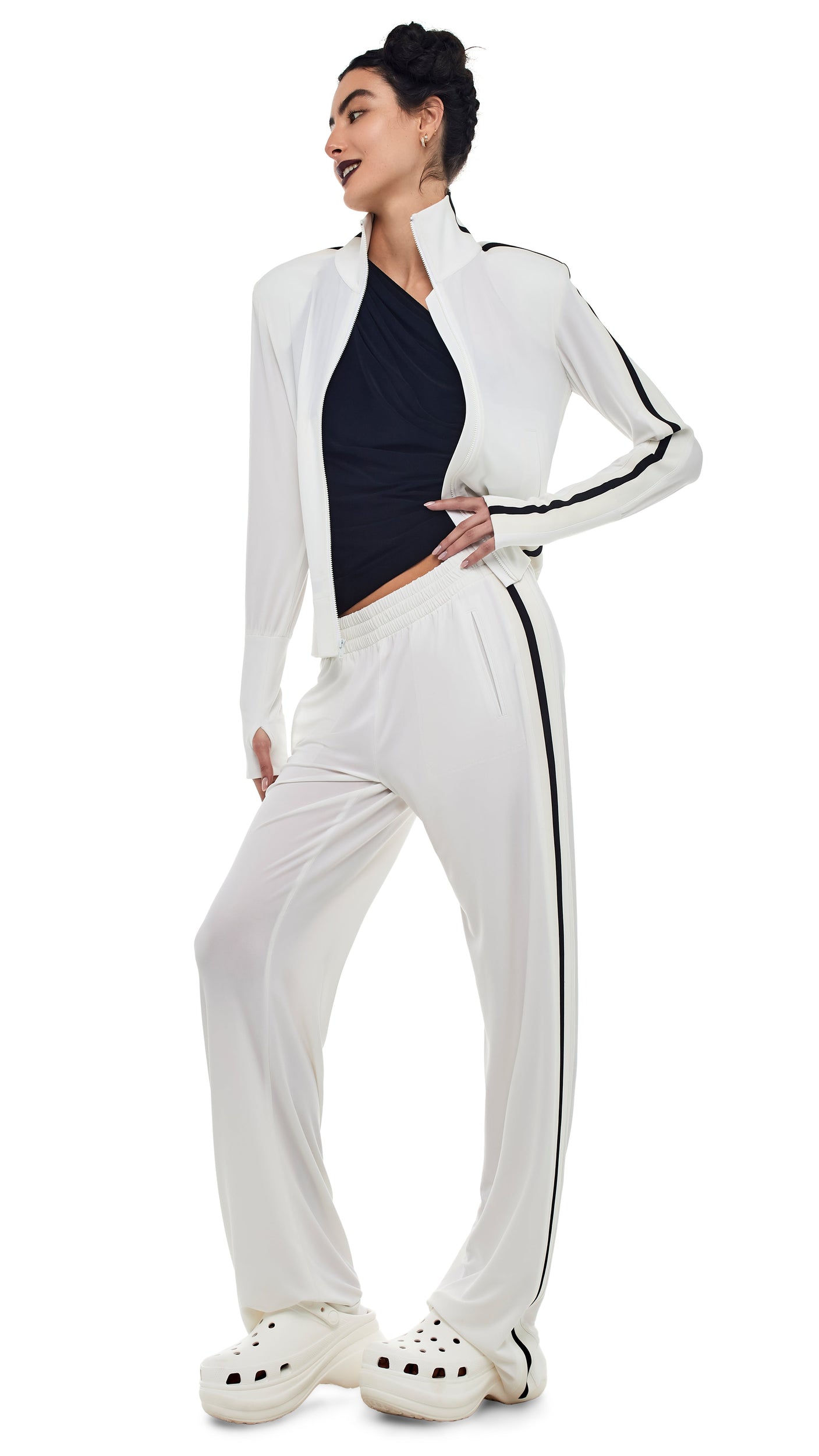 SIDE STRIPE BF SWEATPANT – Snow White/Offset Stripe – Norma Kamali