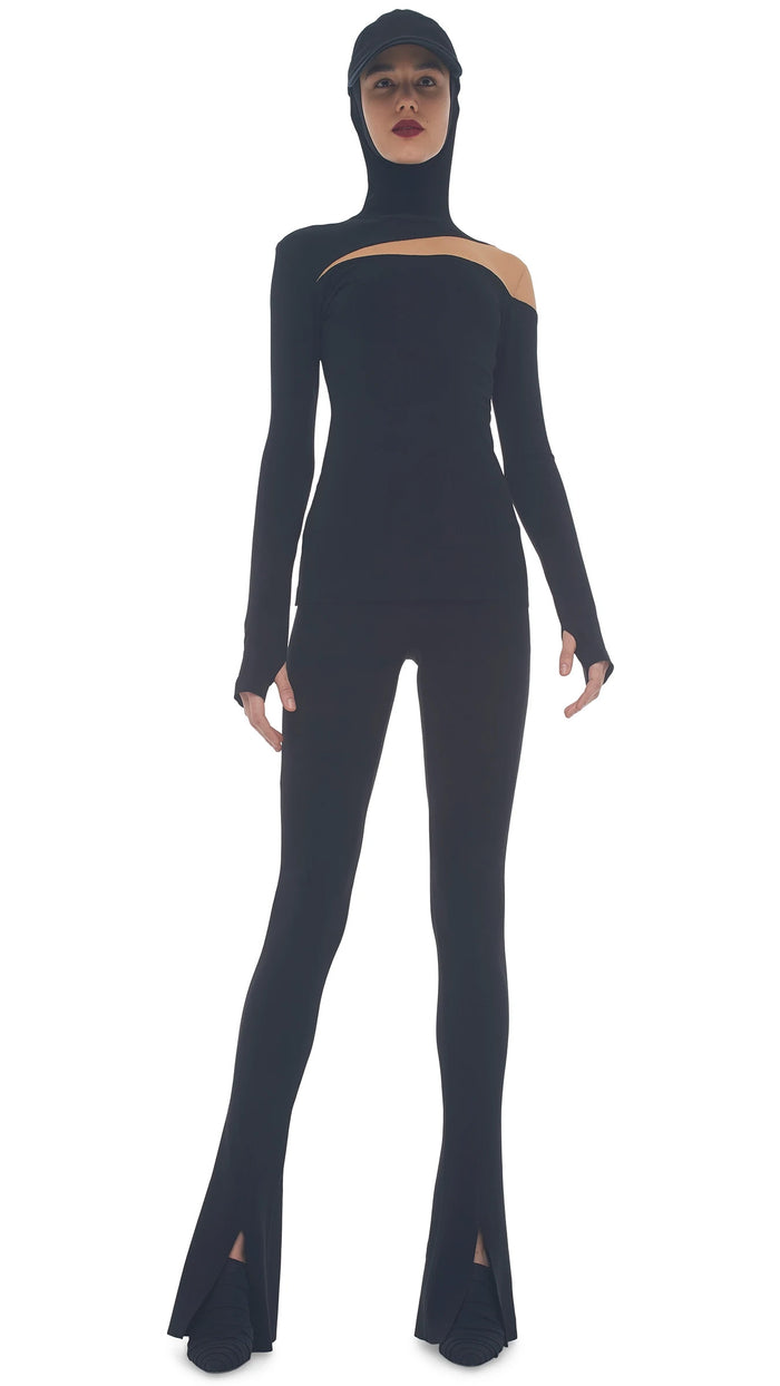 Norma Kamali Long Turtle Skull Cap Mesh Top Black #1