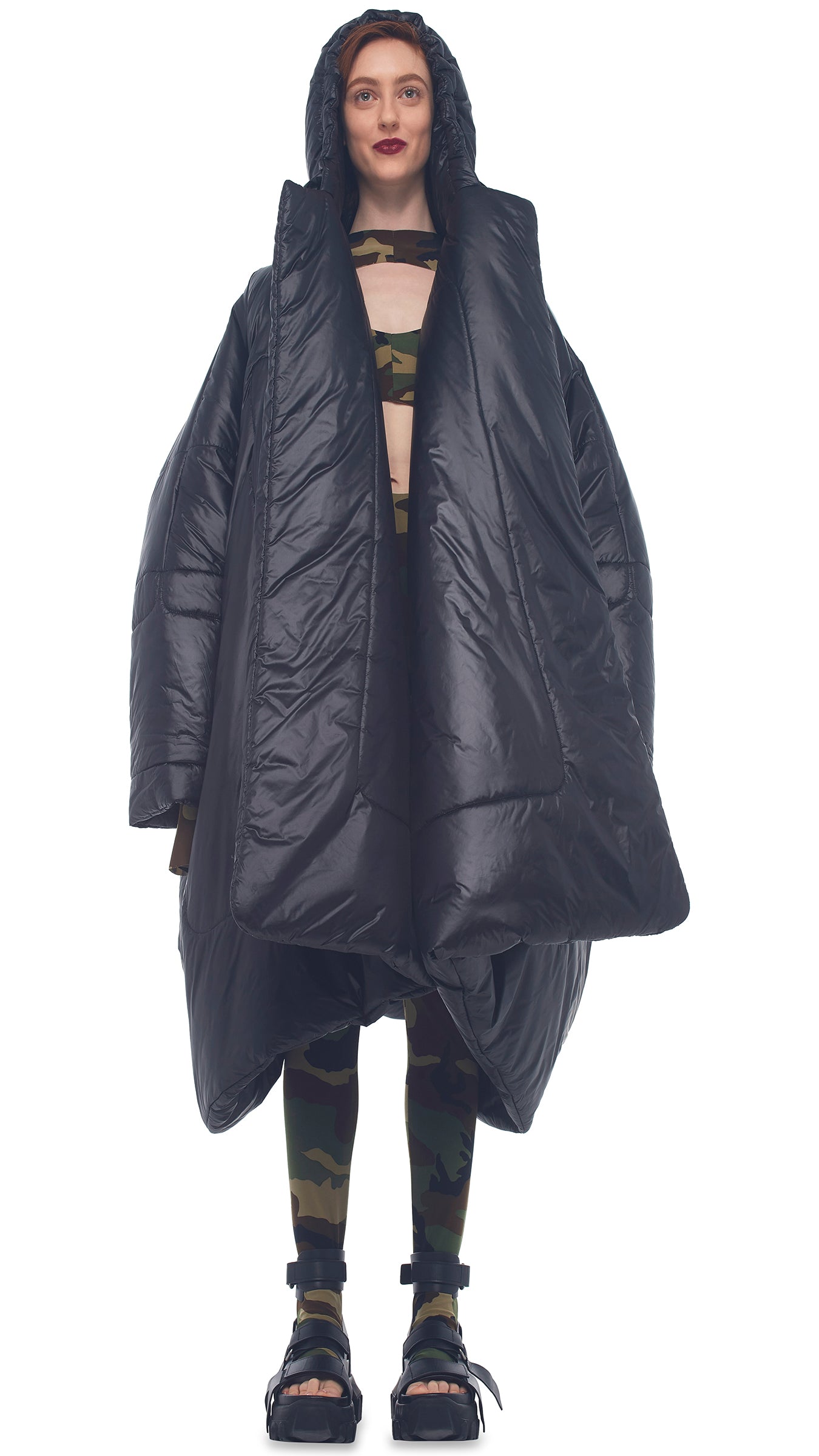 Norma Kamali Hooded Os BF Sleeping Bag - Black / Size Xs/S