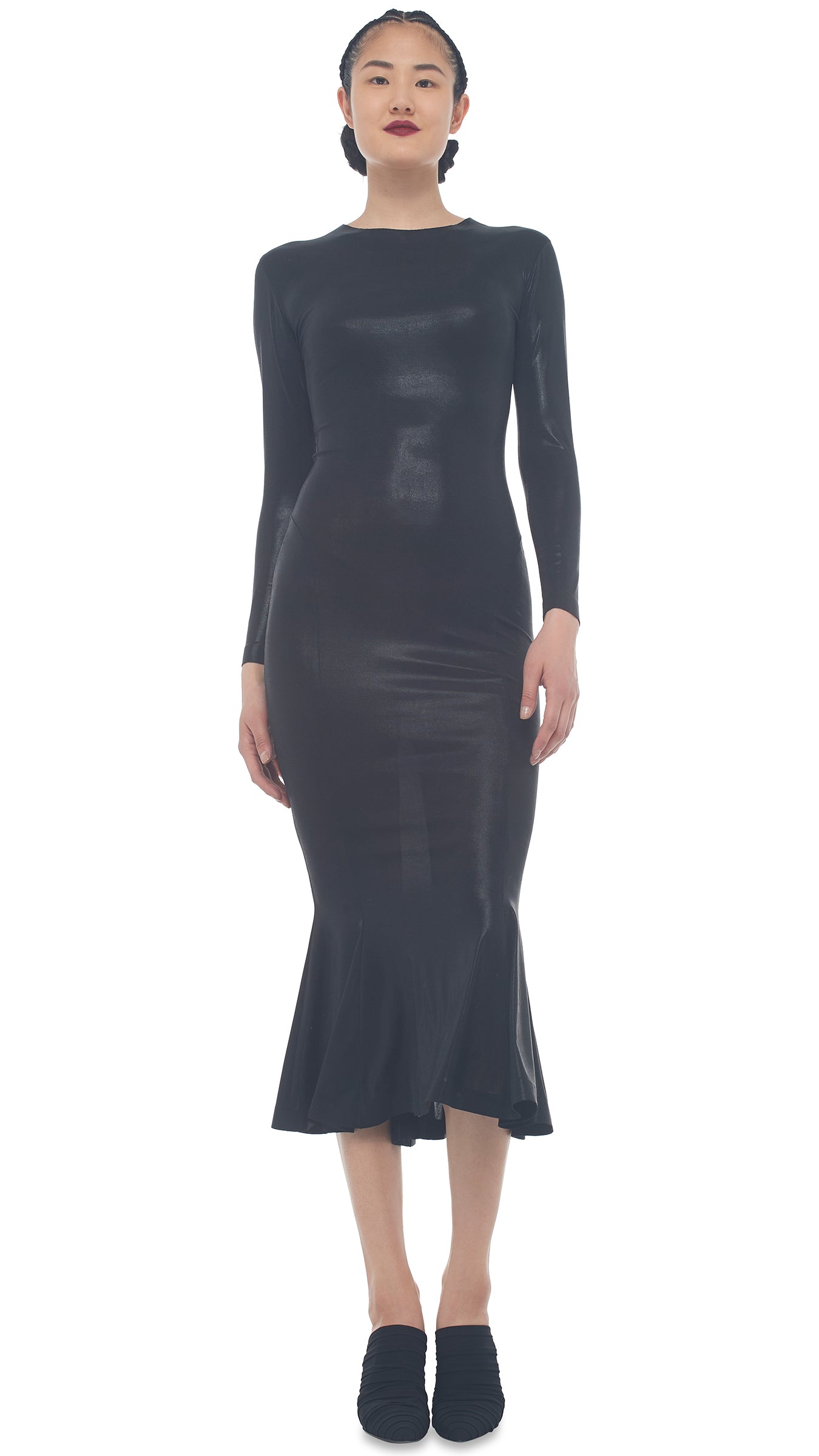 CREW FISHTAIL DRESS – Black – Norma Kamali