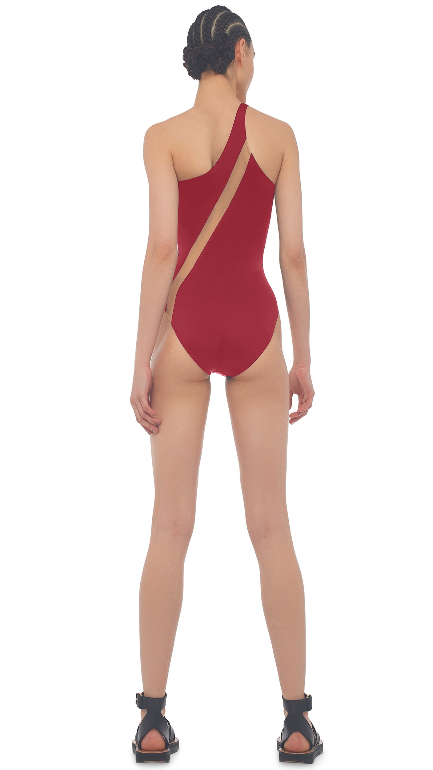 Norma Kamali Illusion Mesh One Shoulder One Piece Swimsuit
