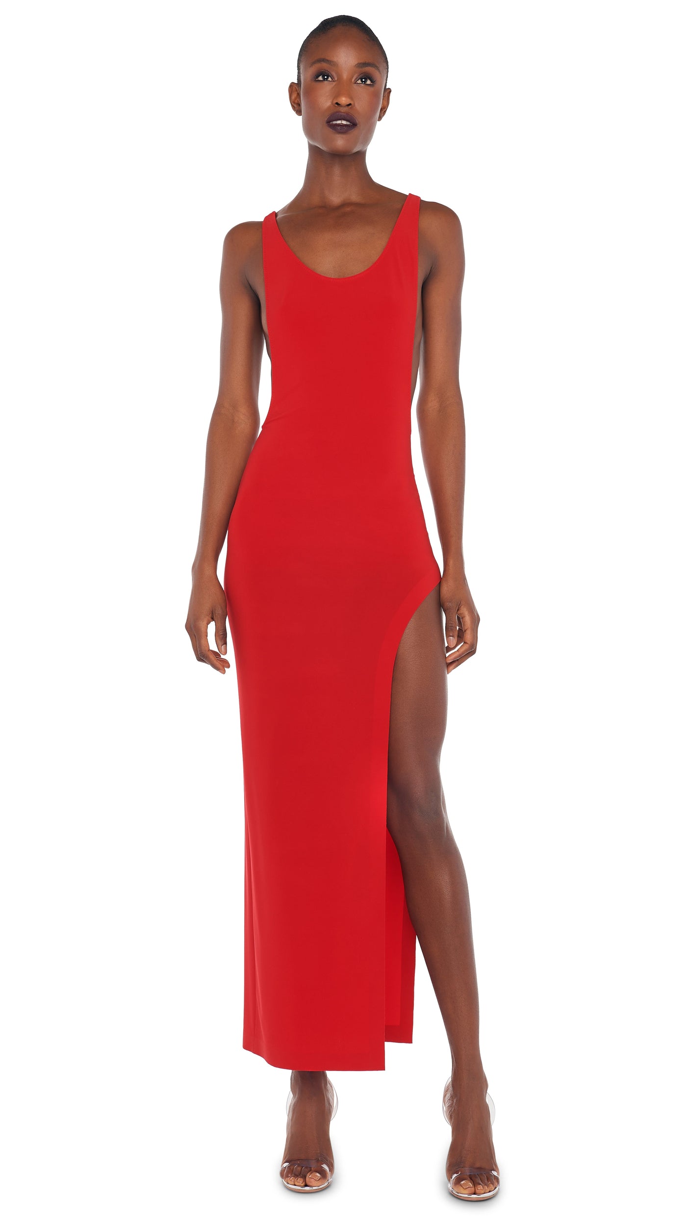 MARISSA WIDE SLIT GOWN – Tiger Red – Norma Kamali
