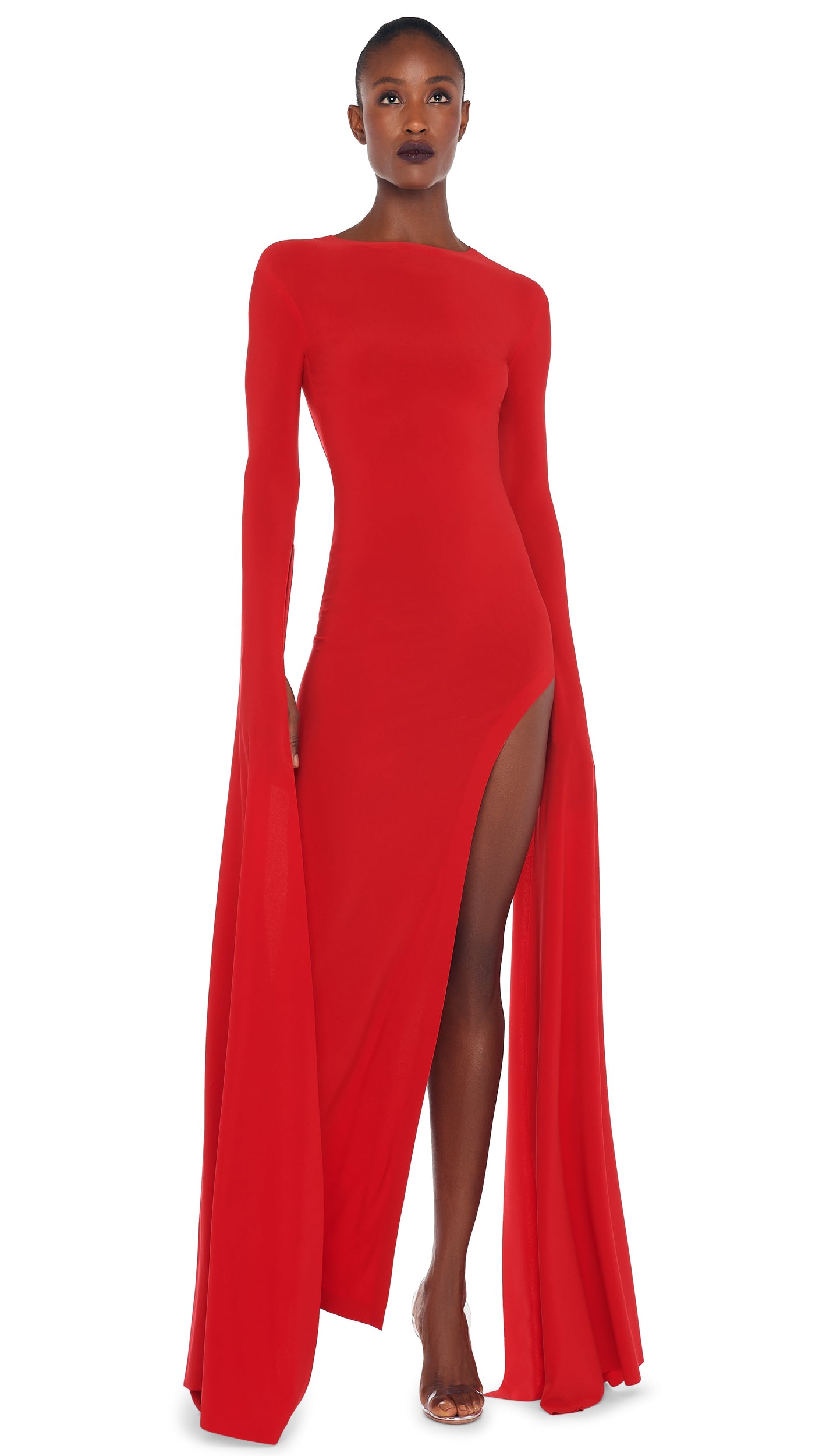 Classy Long Evening Dress in Red with Cape – Miss Mirelle Dress Shop