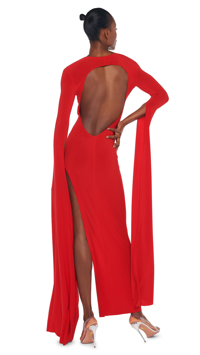 RIBBON SLEEVE WIDE SLIT GOWN #3