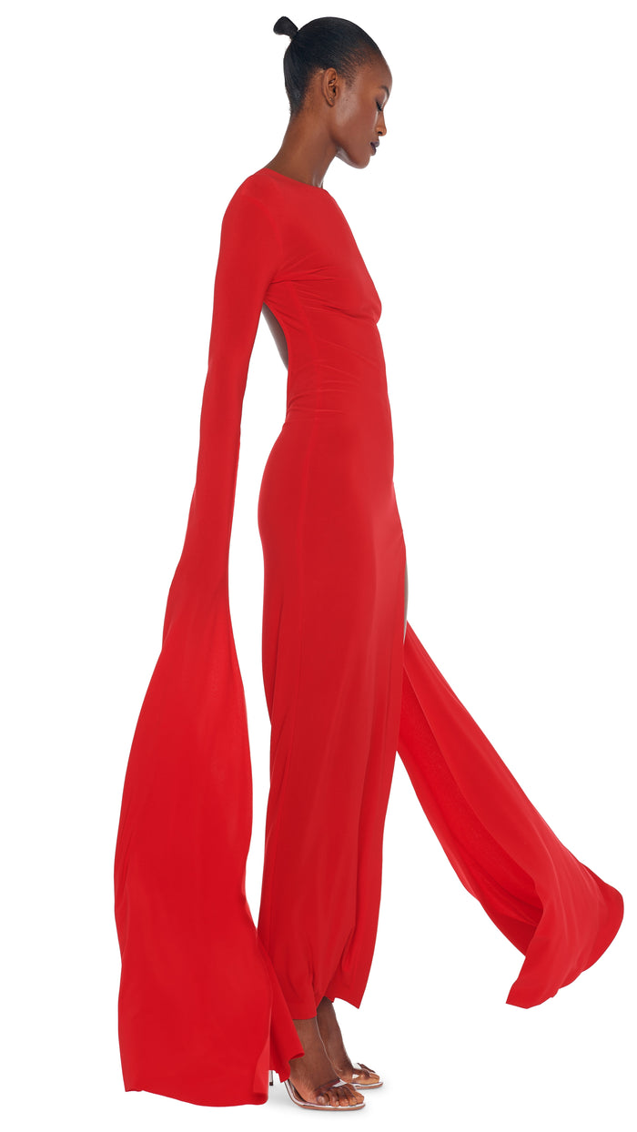 RIBBON SLEEVE WIDE SLIT GOWN #4