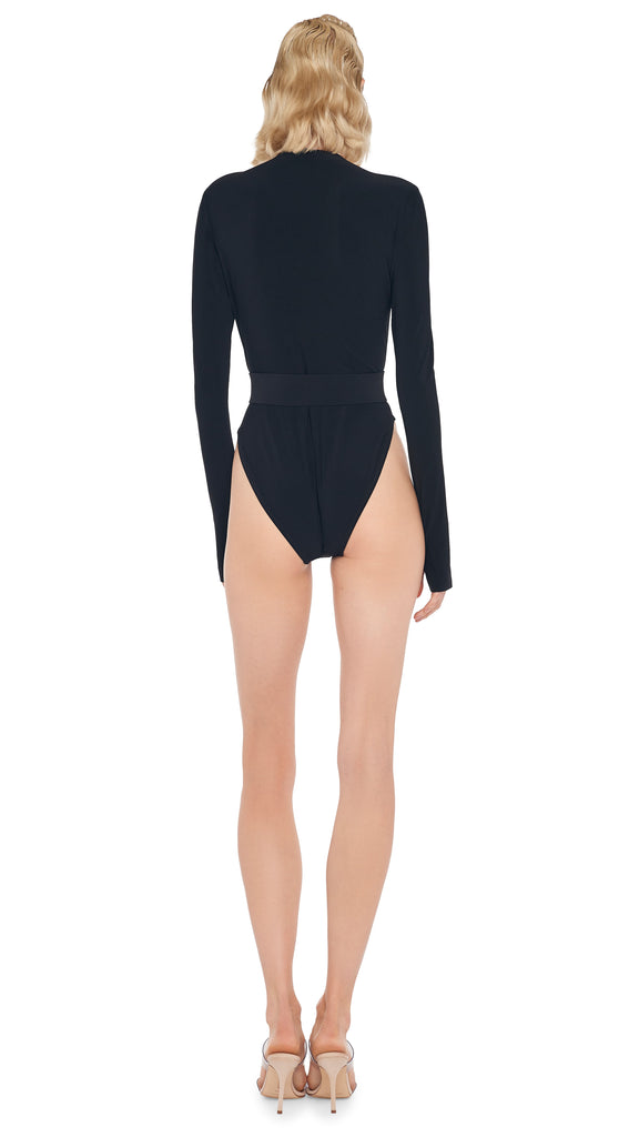 LONG SLEEVE U NECK BODYSUIT – Black – Norma Kamali