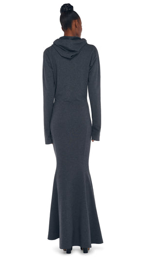 HOODED FISHTAIL GOWN Dark Heather Grey Norma Kamali