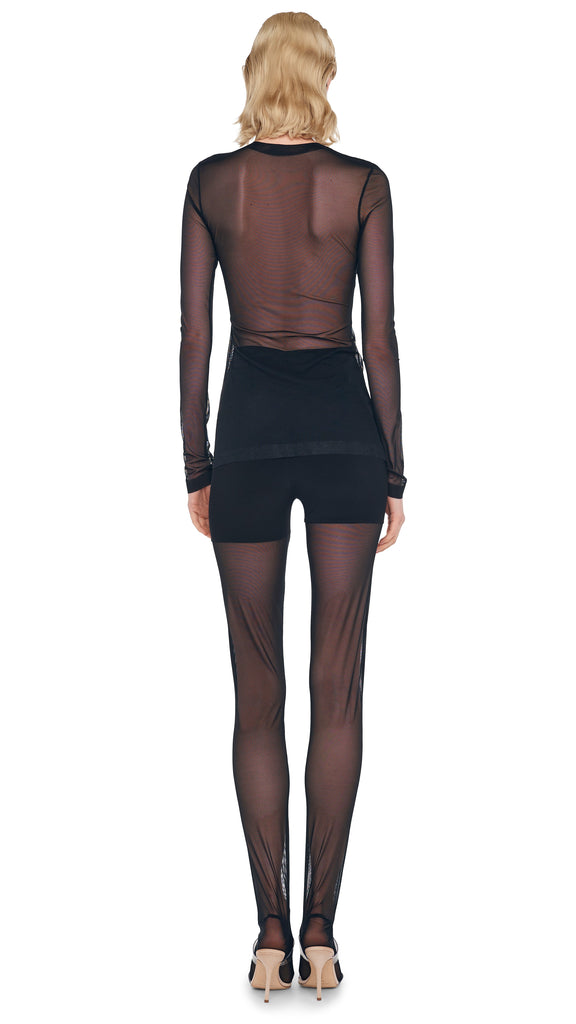 PINEAPPLE Dancewear Monroe Long Sleeve Crop Top Black Sheer Mesh Panels