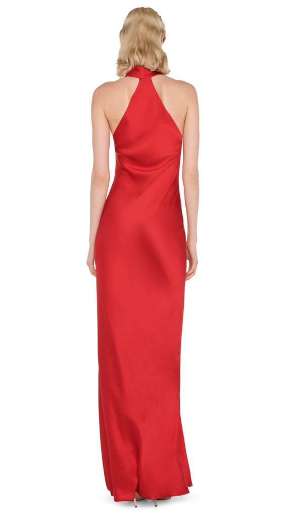 HALTER DRAPE BIAS GOWN – Tiger Red – Norma Kamali