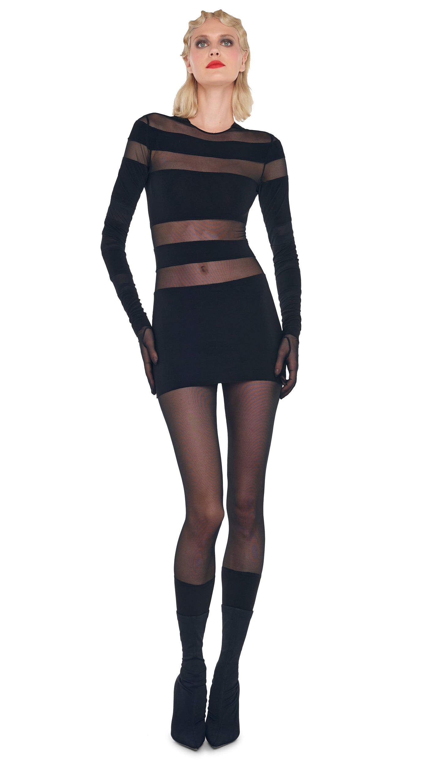 SPLICED PICKLEBALL DRESS Black/Black Mesh Norma Kamali SPLICED PICKLEBALL DRESS Black/Black Mesh Norma Kamali