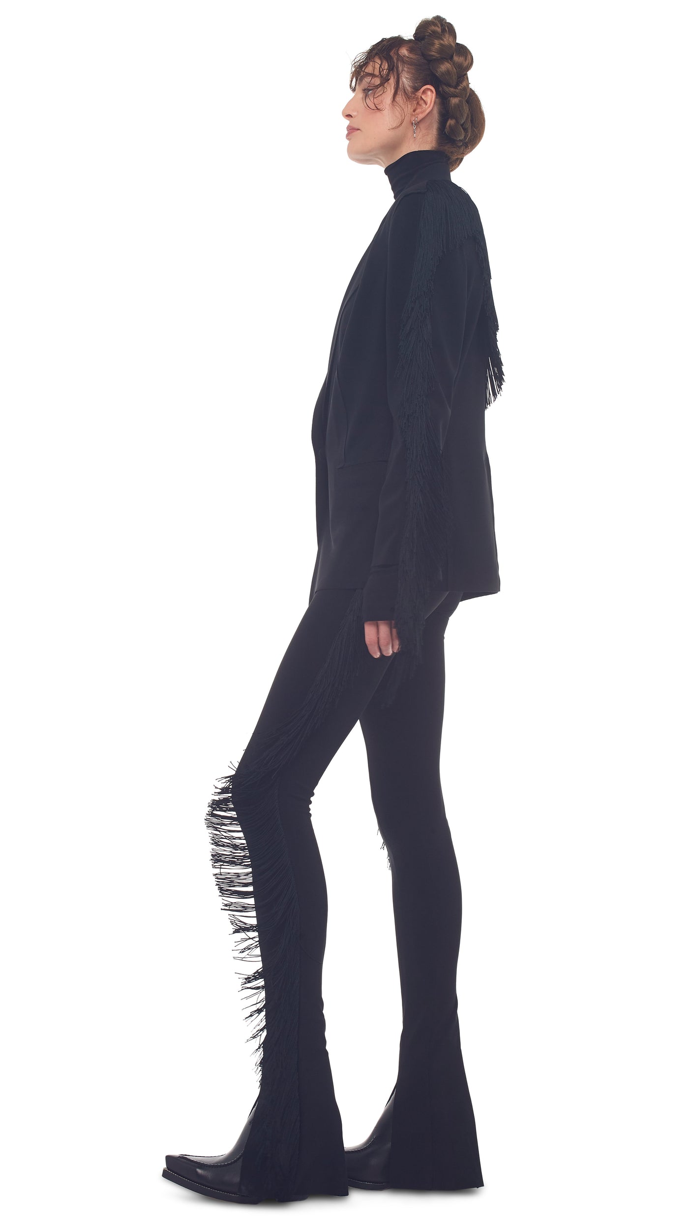 SB JACKET W/ FRINGE – Black – Norma Kamali