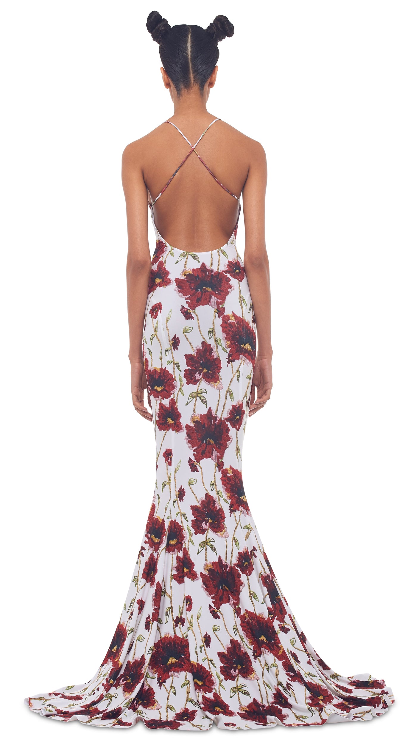 LOW BACK FISHTAIL GOWN – White Poppy – Norma Kamali