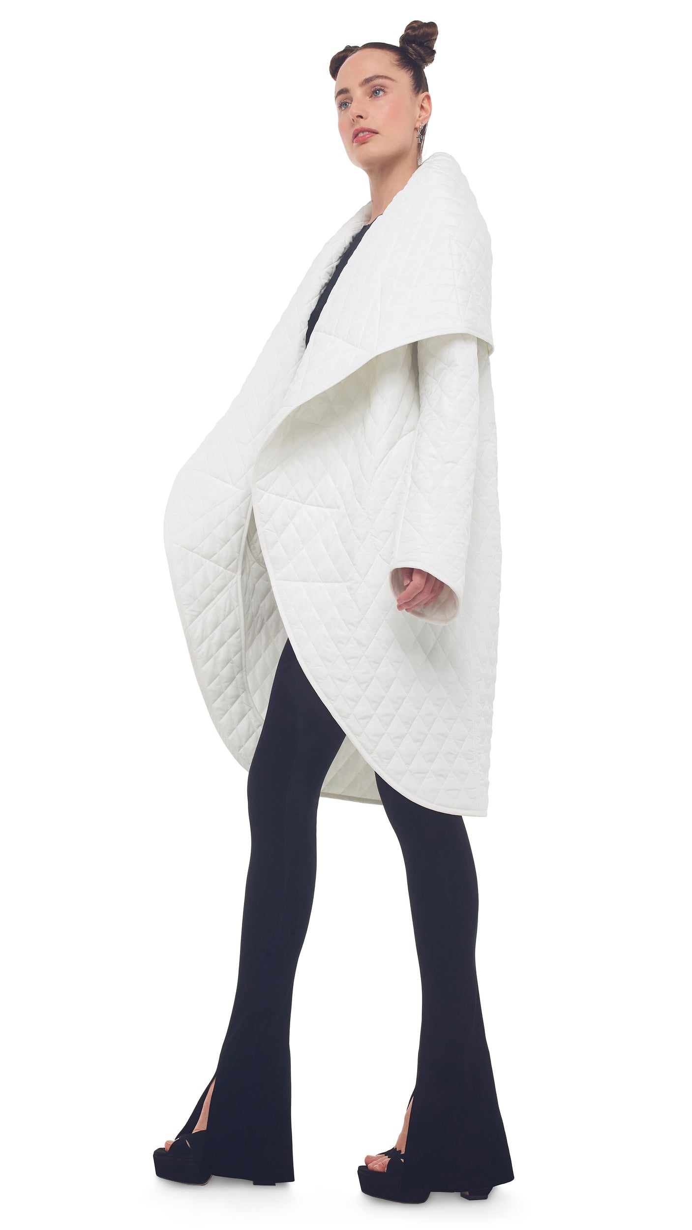 QUILTED SHAWL COLLAR COAT – White – Norma Kamali