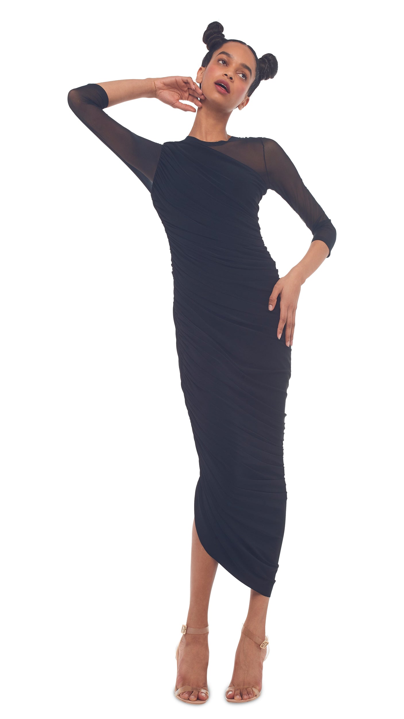 norma kamali diana dress black mesh Norma Kamali Diana Mini Dress w/ Catsuit